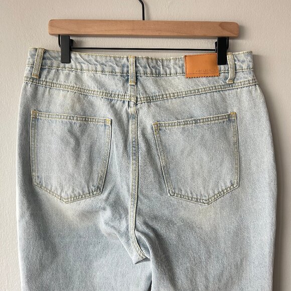 Avec Les Filles Light Wash Distressed Straight Leg Split Seam Jeans Womens Sz 31 - Picture 5 of 9